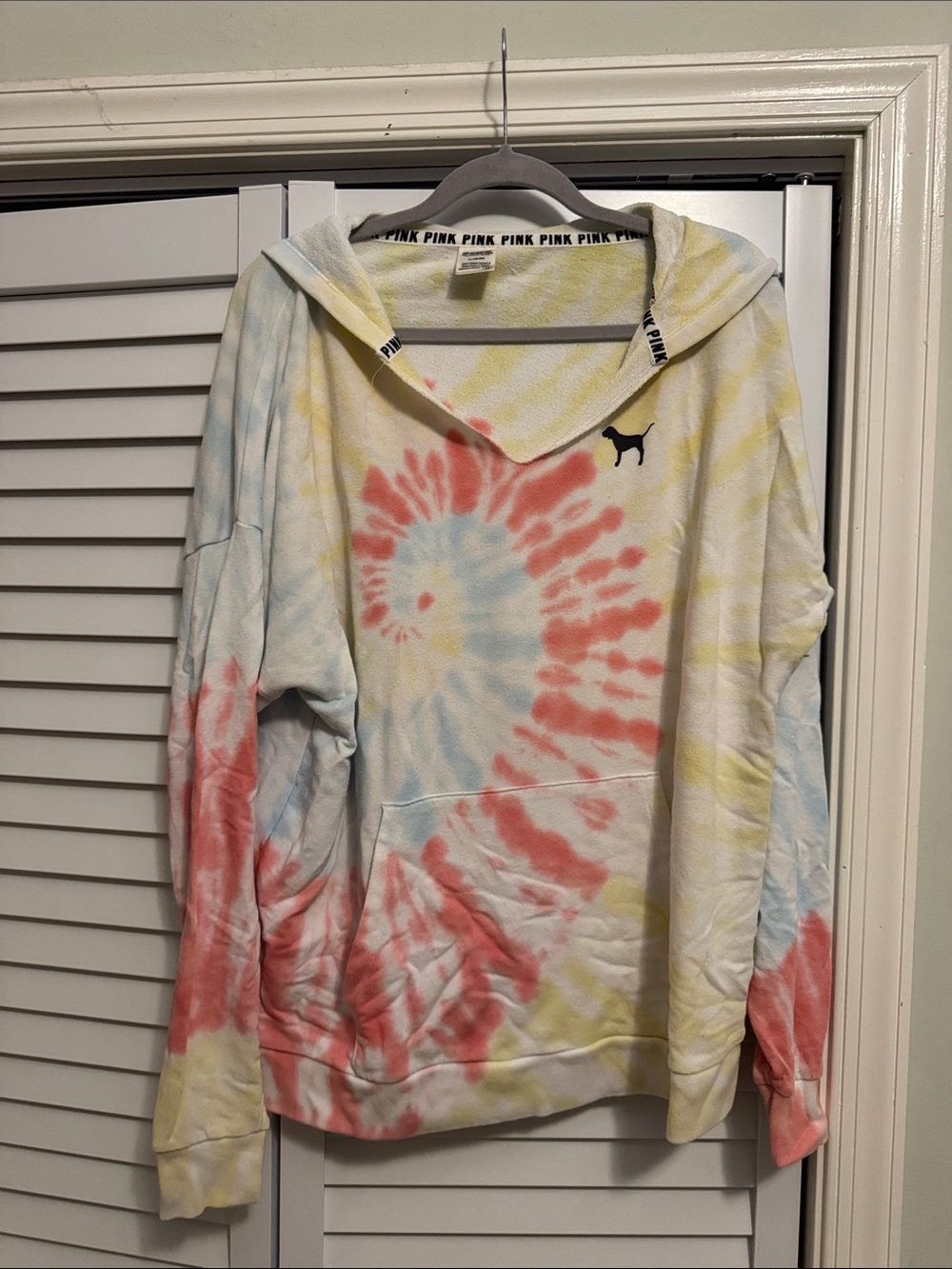 PINK Victoria's Secret Pastel Tie-Dye Hooded Pullover - Coral, Yellow, Sky Blue